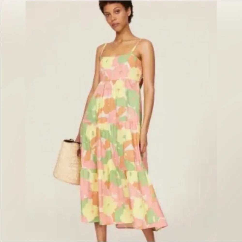 Sanctuary Orange and Pink Spaghetti Strap Midi Sundress